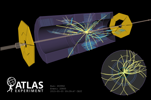 Una delle prime collisioni registrate da ATLAS a 900 GeV nel 2015.